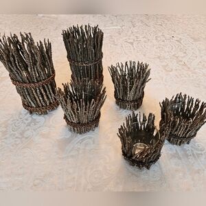 Rustic Twig Candle Holder Set of 6 with Glass Inserts Perfect Fall Decor, New